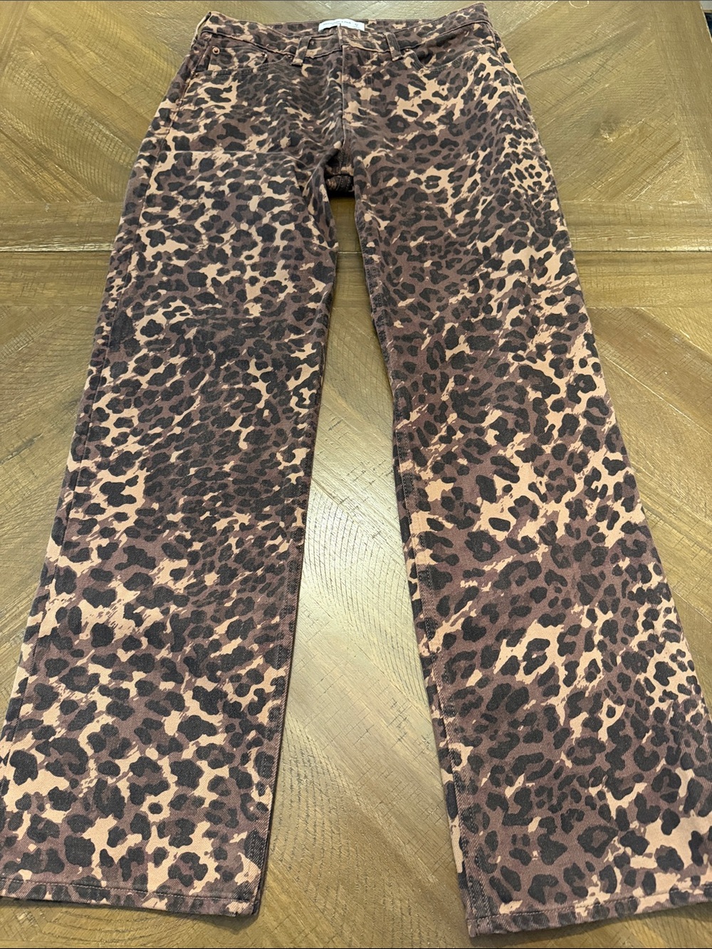 Abercrombie & Fitch Brown Leopard Print Wide-Leg Jeans